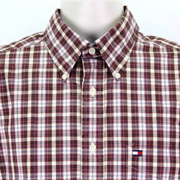 VTG Tommy Hilfiger Medium M Shirt Plaid Old Flag - Picture 3 of 7
